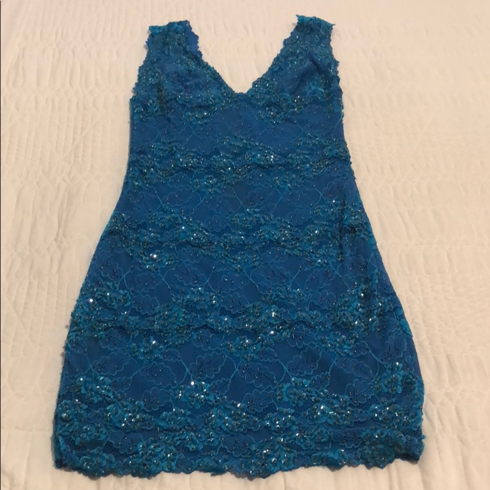 Marciano blue sequins and lace dress